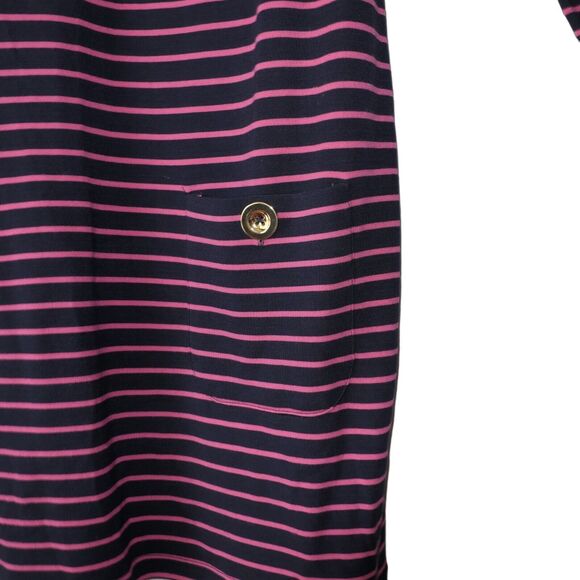 Sail To Sable Tuckernuck Sz XL Long Sleeve Dress  Gold Buttons Blue Pink Striped - Picture 6 of 7
